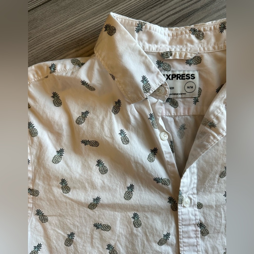 Express White Pineapple Print Casual Shirt